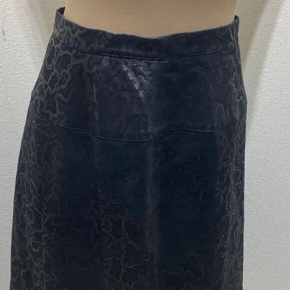 Amen Wardy Black 100% Leather Embossed Skirt Size 10 (46) Made In Italy - Picture 2 of 12